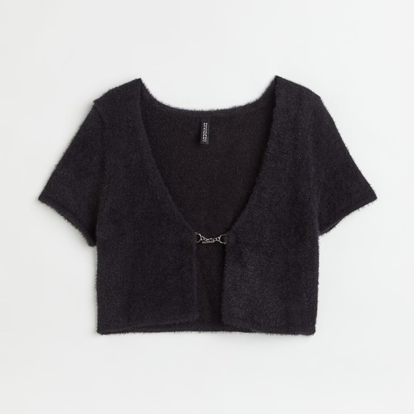 Fuzzy Black Top with Chain Detail 🪄 - Picture 1 of 6